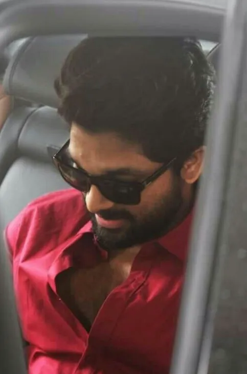 red shirt outfit by Allu Arjun