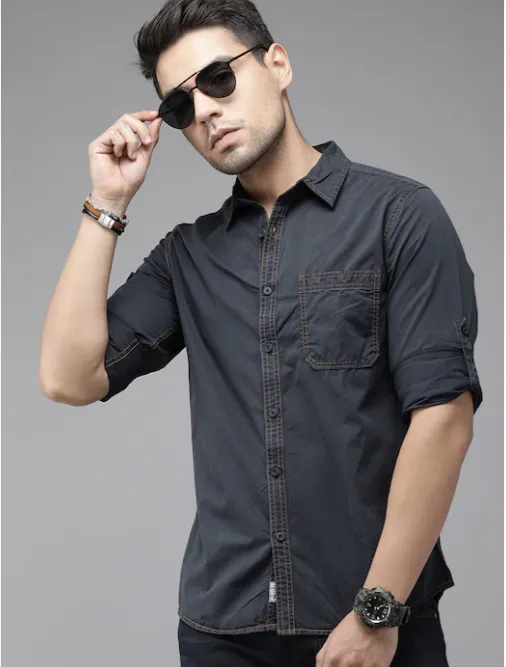 Grey full sleeves shirt men