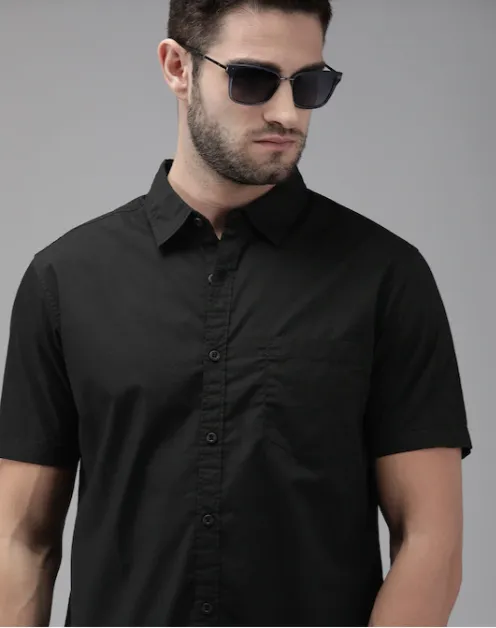 Black shirt half sleeve shirt for men