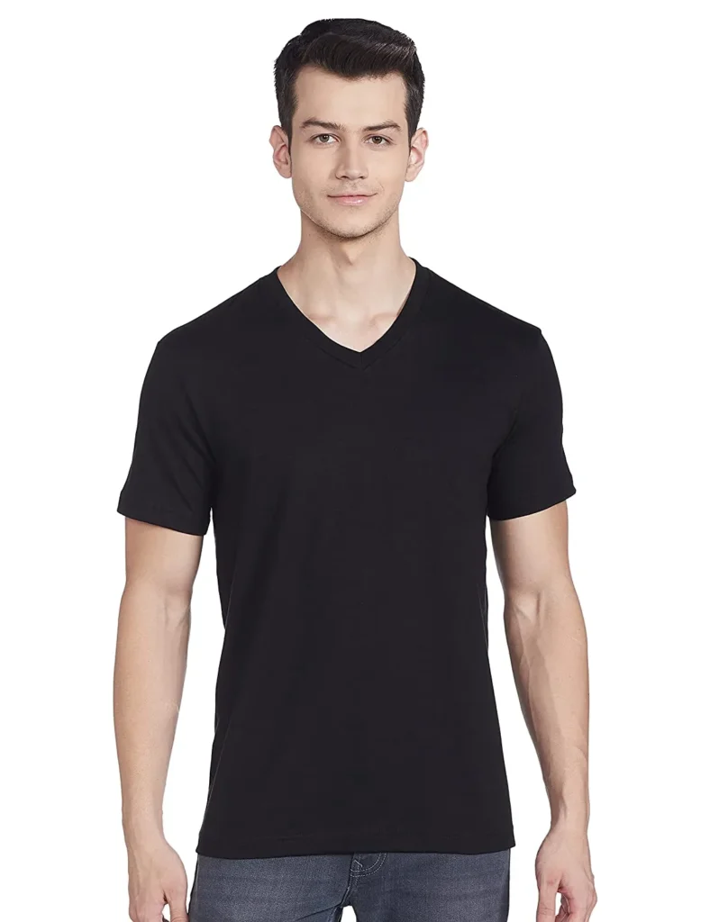 v neck Half sleeves plain black T shirt for men