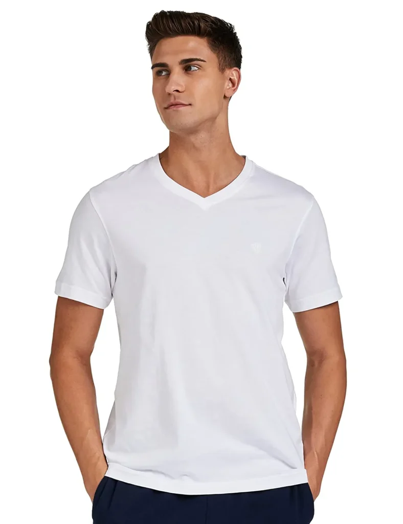 v neck plain white t shirt for men