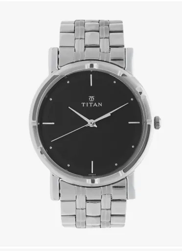 titan black dial silver belt watch for men