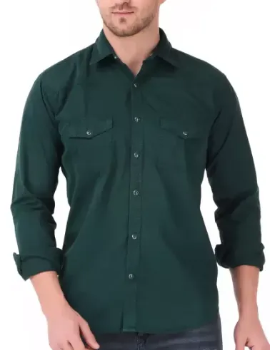 green double pocket collar full sleeves shirt for men