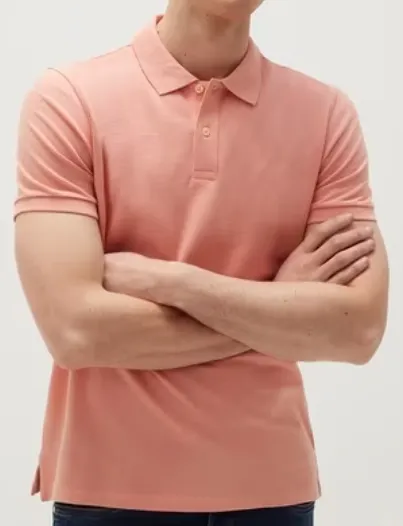 Pink collar white half sleeves polo T shirt