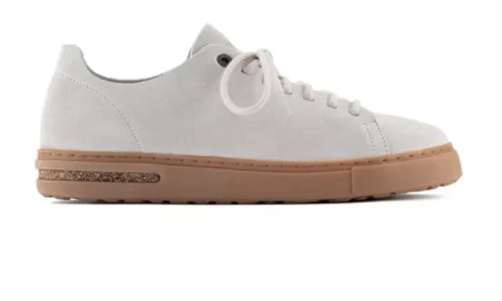 Cool white sneakers for men with brown sole