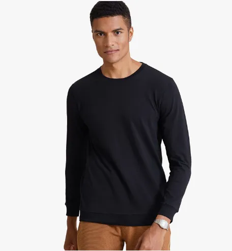 Round neck black full sleeves T shirt for men 2025
