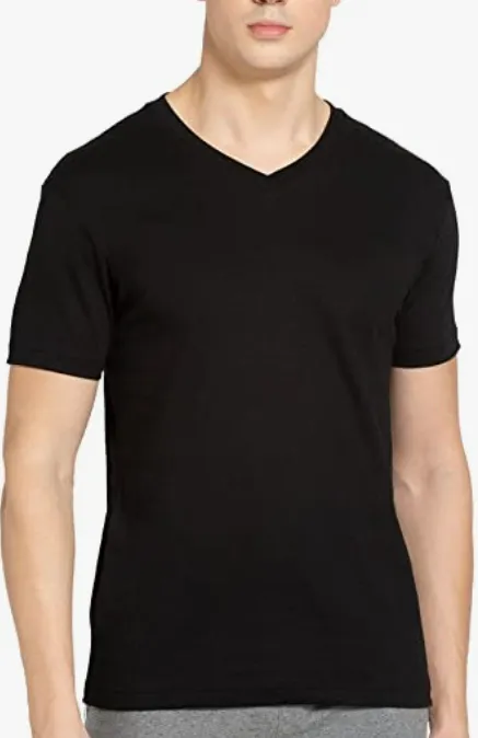 black v neck half sleeves t shirt for men