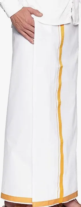lungi for men white colour golden line
