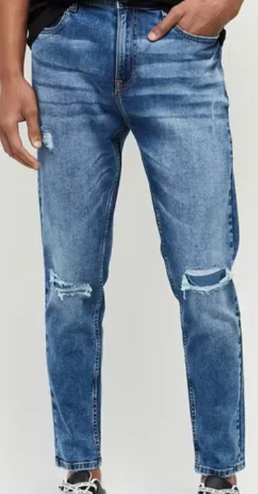 Ripped in knees blue jeans for men