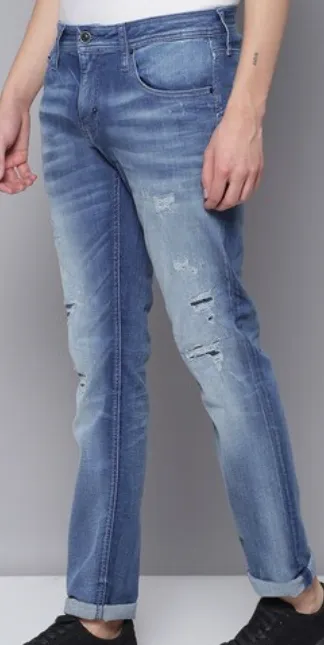 Ripped blue jeans for men