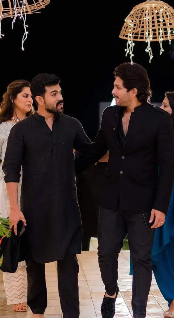 Ram Charan Allu Arjun in Black Kurta