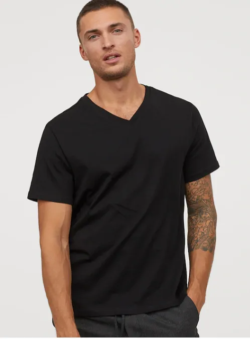 v neck half sleeve black tshirt for men