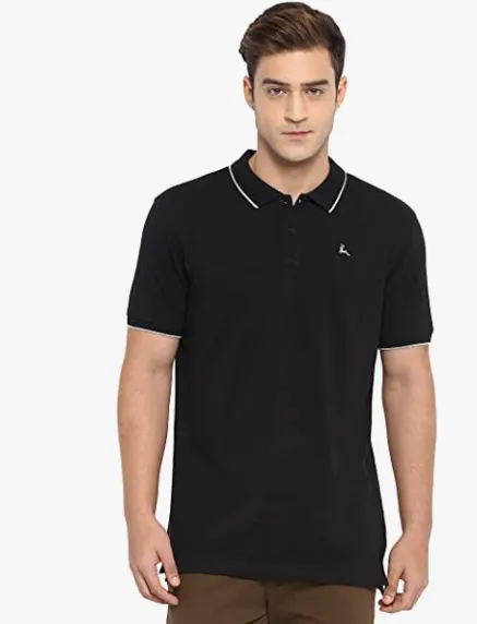 black Half sleeve collar T shirt