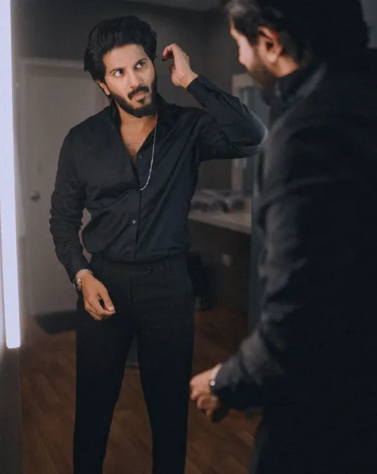 Dulquer Salmaan black lycra shirt for men
